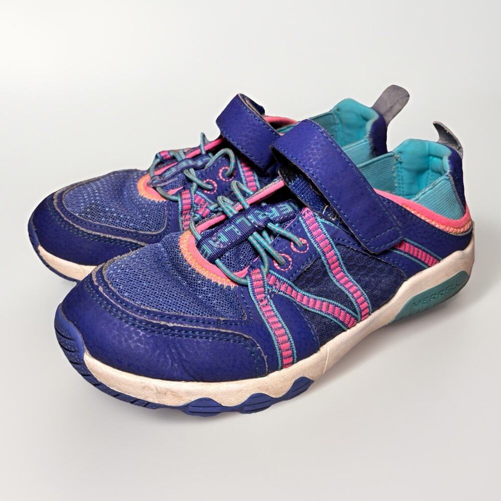 Merrell Kids Trail Shoes US 2M Blue Pink Hook Loop Missing Insoles